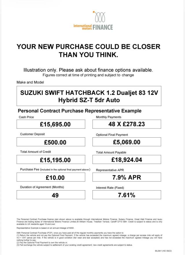 2023 Suzuki Swift 1.2 Dualjet 83 12V Hybrid SZ-T 5dr Auto