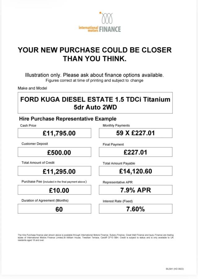 2017 Ford Kuga 1.5 TDCi Titanium 5dr Auto 2WD