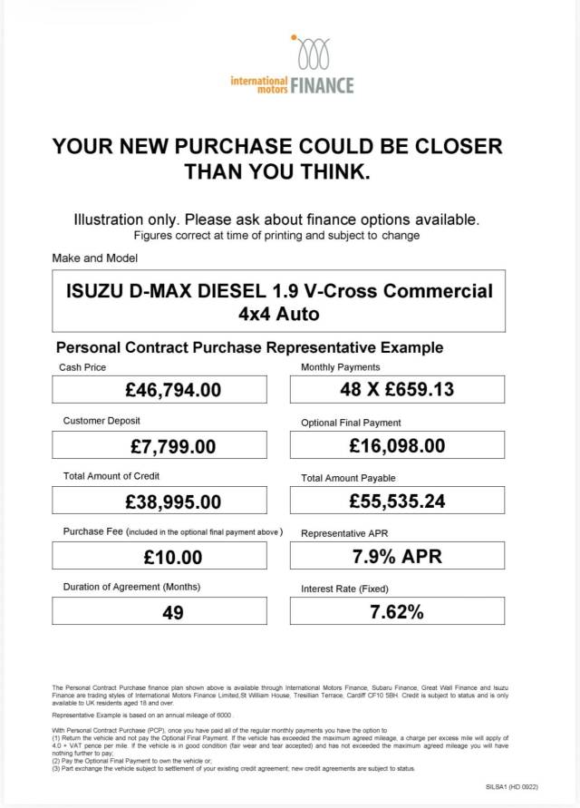 2025 Isuzu D-max 1.9 V-Cross Commercial 4x4 Auto