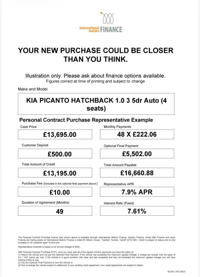 2022 Kia Picanto 1.0 3 5dr Auto [4 seats]