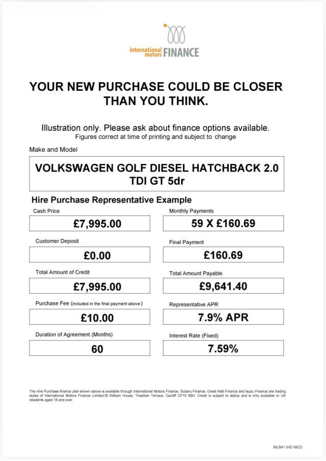 2014 Volkswagen Golf 2.0 TDI BlueMotion Tech GT Euro 5 (s/s) 5dr