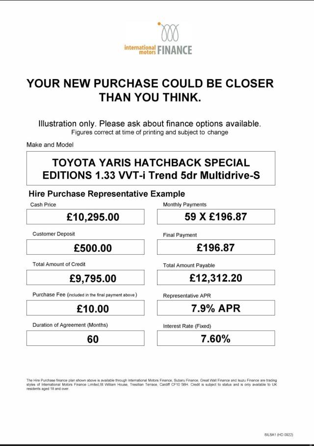 2013 Toyota Yaris 1.33 VVT-i Trend 5dr Multidrive-S