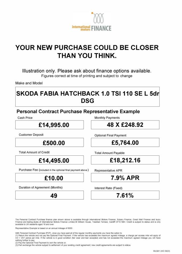 2022 Skoda Fabia 1.0 TSI 110 SE L 5dr DSG