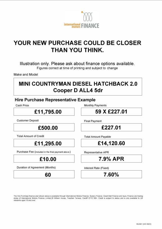 2017 Mini Countryman 2.0 Cooper D ALL4 5dr