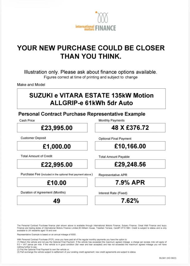 2025 Suzuki E-vitara 0.0 135kW Motion ALLGRIP-e 61kWh 5dr Auto