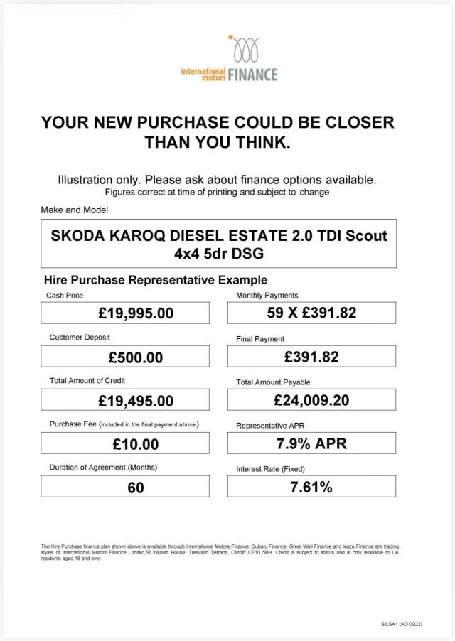 2019 Skoda Karoq 2.0 TDI Scout 4x4 5dr DSG