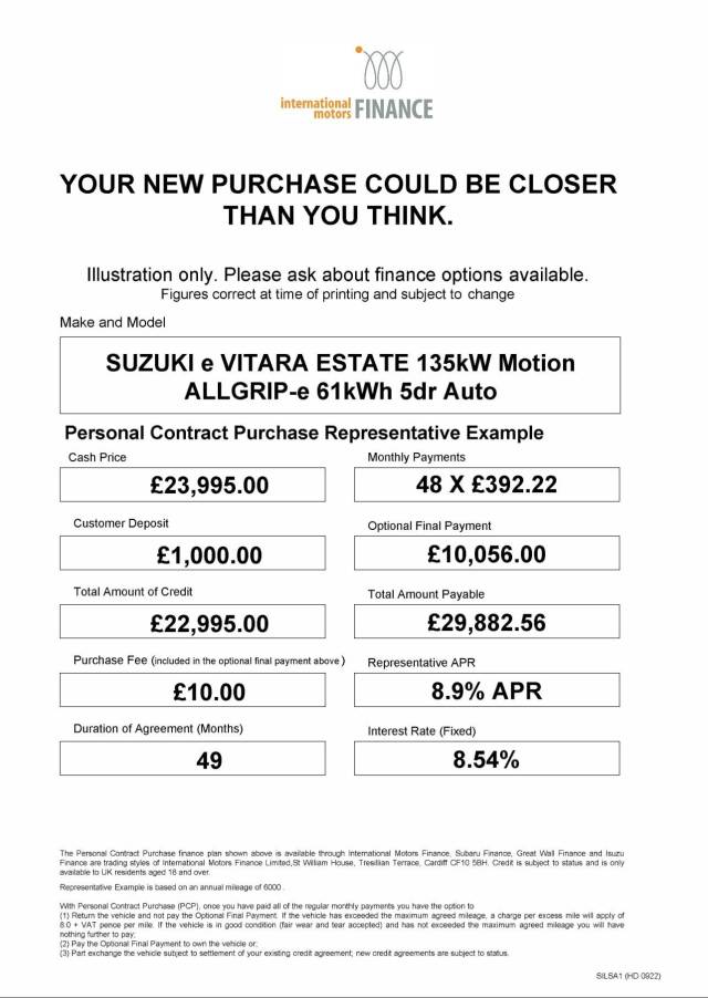 2025 Suzuki E-vitara 0.0 135kW Motion ALLGRIP-e 61kWh 5dr Auto