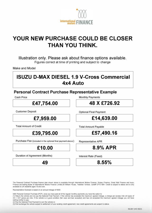 2025 Isuzu D-max 1.9 V-Cross Commercial 4x4 Auto