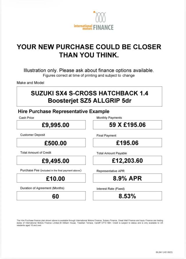 2016 Suzuki Sx4 S-cross 1.4 Boosterjet SZ5 ALLGRIP 5dr