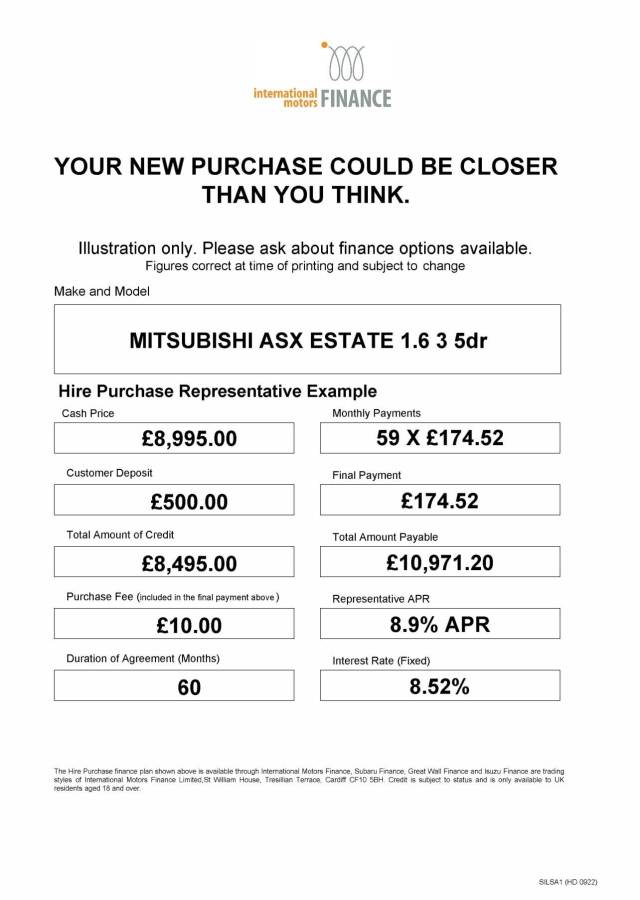 2017 Mitsubishi ASX 1.6 3 5dr