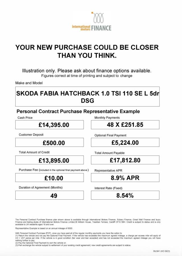 2022 Skoda Fabia 1.0 TSI 110 SE L 5dr DSG