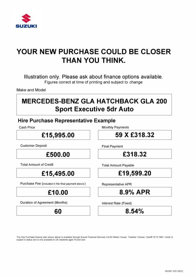 2019 Mercedes-Benz GLA 1.6 GLA200 Sport (Executive) 7G-DCT Euro 6 (s/s) 5dr