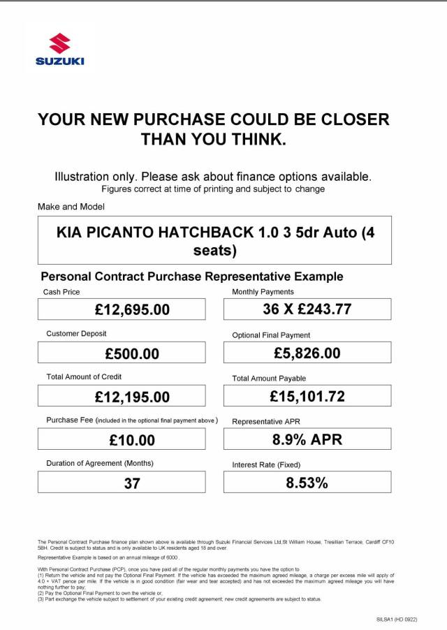 2022 Kia Picanto 1.0 3 5dr Auto [4 seats]