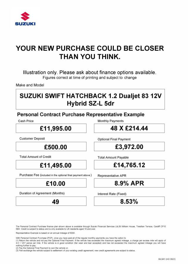 2023 Suzuki Swift 1.2 Dualjet 83 12V Hybrid SZ-L 5dr